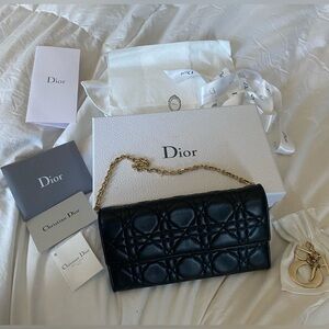 Dior Black Quilted Leather Chain Wallet